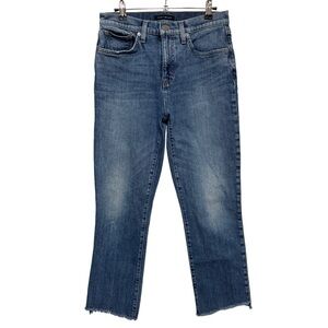 {Lucky Brand} "High Rise Slim Bridgette" Blue Straight Leg Raw Hem Denim Jeans